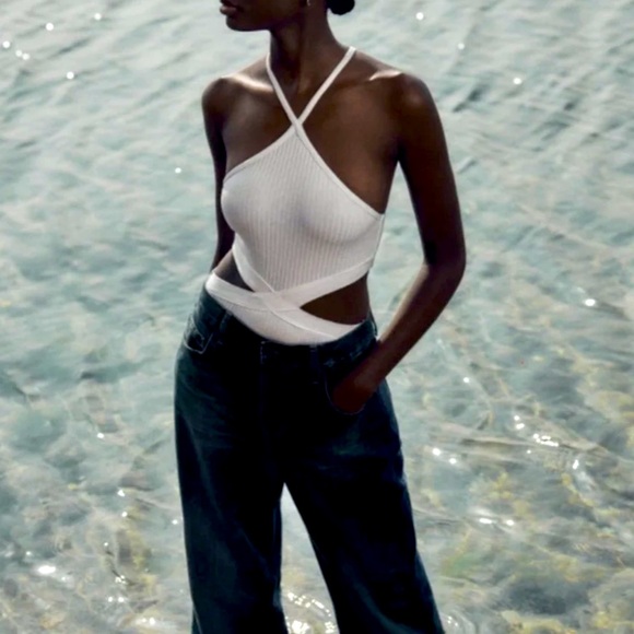 New Zara  White Ribbed cutout Bodysuit - Picture 3 of 13